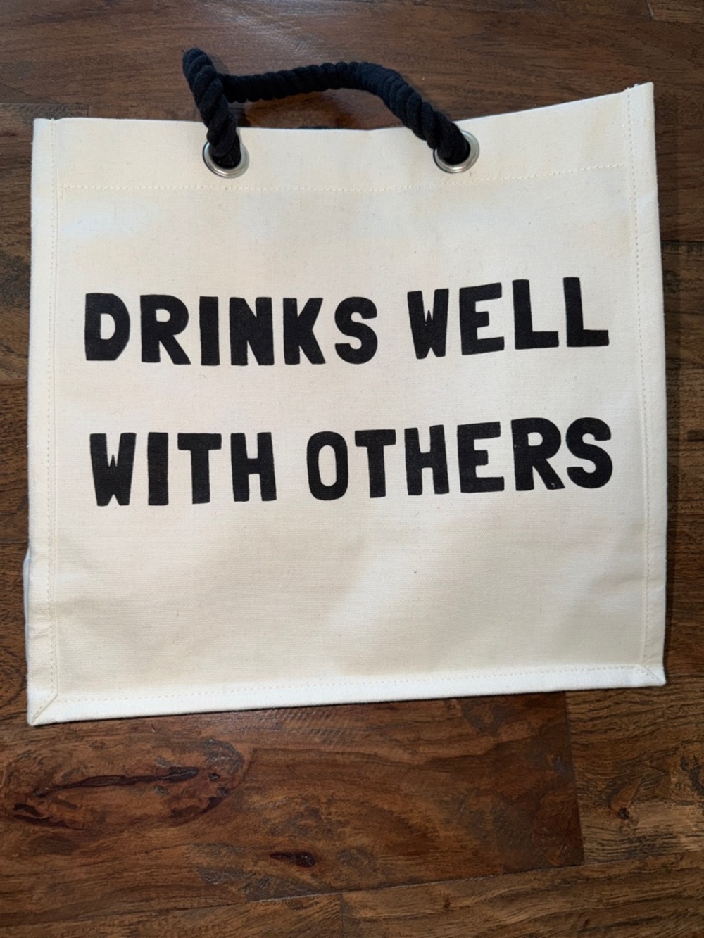 Canvas Tote Wine Bag with 'DRINKS WELL WITH OTHERS'